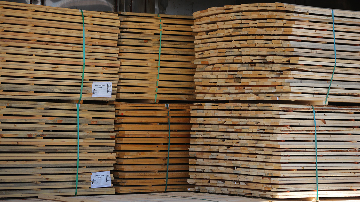 Stacks of KDAT lumber at the lumberyard